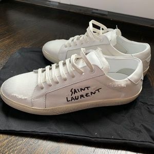 Saint Laurent White Distressed Sneakers Court